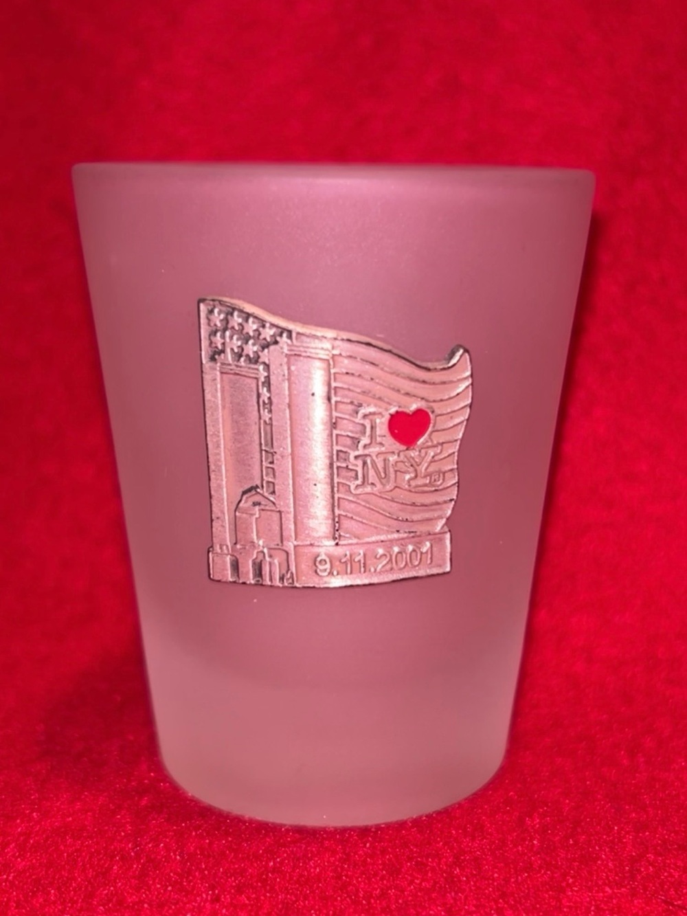 Frosted  Commemorative Shot Glass - I ♥ NY 9.11.2001